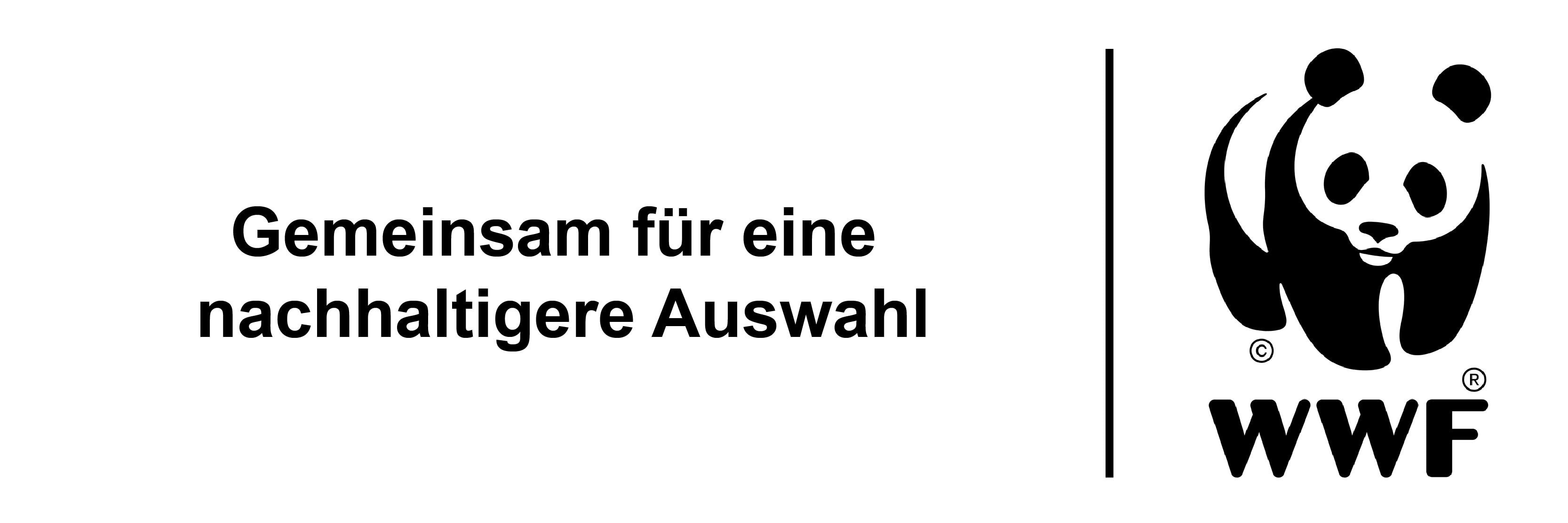 WWF Logo mit Text: Gemeinsam für eine nachhaltigere Auswahl.